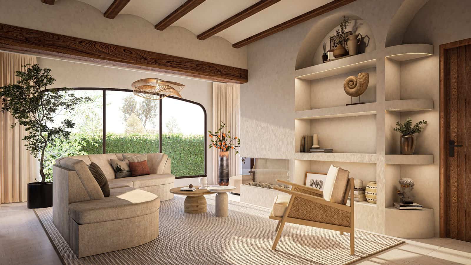 Eigentijds interieur woonkamer villa in Javea Spanje