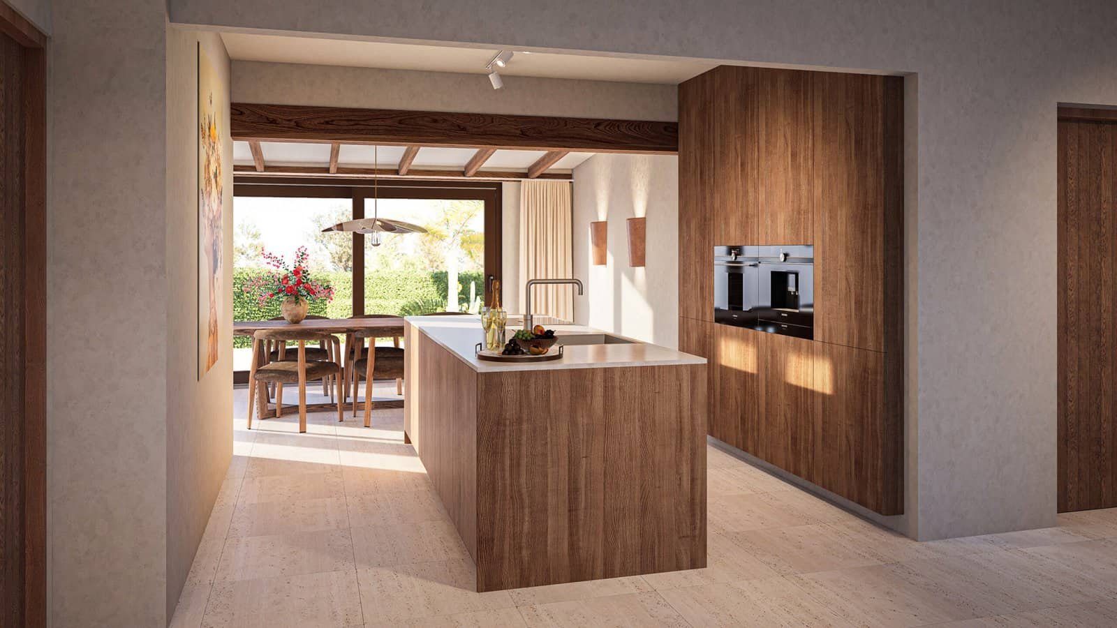 Open houten keuken in villa in Javea Spanje
